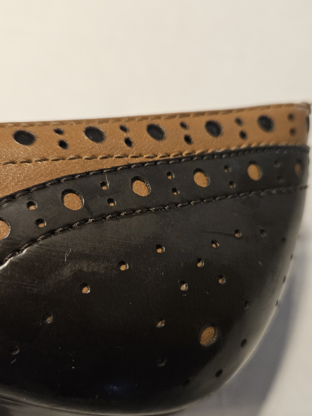 Franco Sarto Two-Tone Brown and Black Brogue Kitten Heels - Picture 6 of 8